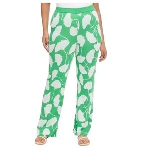 Diane Von Furstenberg X Target Green & White Knit Floral Wide Leg Pants Size XXS
